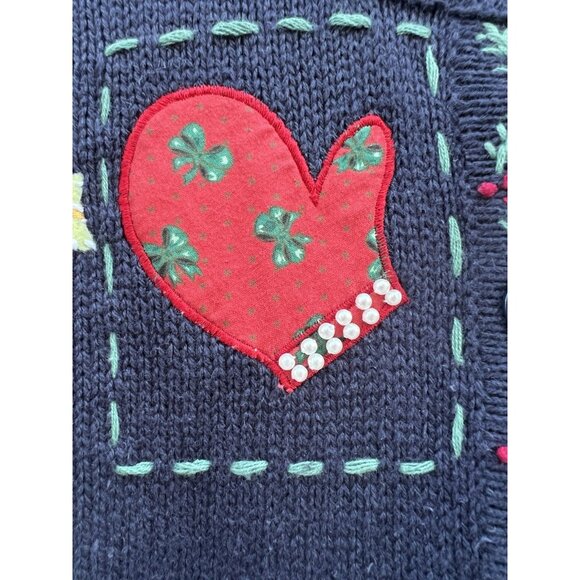 Vintage 80s Northern Treasures blue embroidered Christmas Holiday cardigan M - Picture 12 of 14